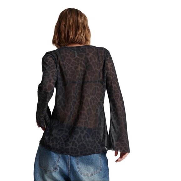 One Teaspoon Top Leopard Chiffon for Layering Black Gray Size S - Picture 5 of 12